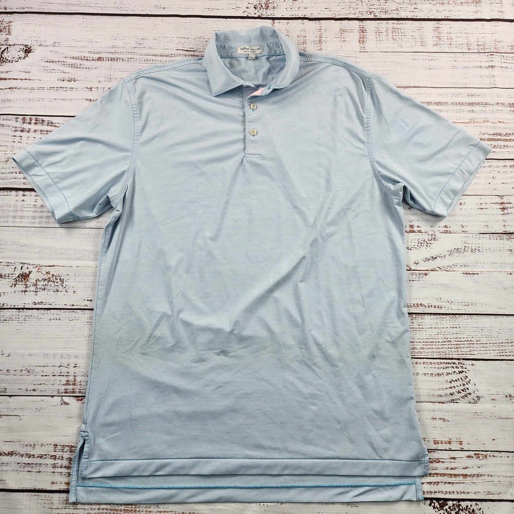 Peter Millar Jubilee Stripe Summer Comfort Polo Mens M Blue White Golf